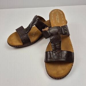 Naturalizer Leather Comfort Sandals Slides Brown Woven 12 Barlee Oxford 2" Wedge